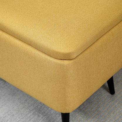 Storage Bench, Upholstered Bench with Storage, Linen Look, Bed Bench with Steel Legs for Living Room, Hallway, Bedroom, up to 150 kg Capacity, 101 x 38.5 x 44.5 cm, Yellow