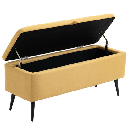 Storage Bench, Upholstered Bench with Storage, Linen Look, Bed Bench with Steel Legs for Living Room, Hallway, Bedroom, up to 150 kg Capacity, 101 x 38.5 x 44.5 cm, Yellow