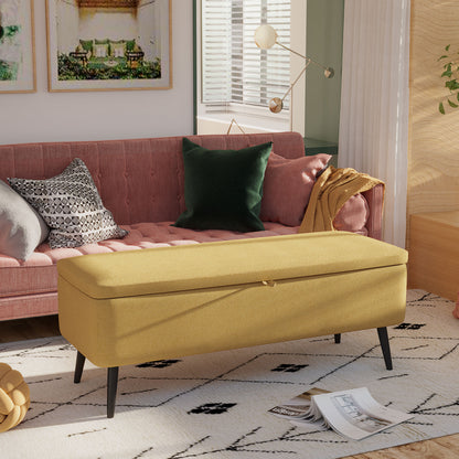 Storage Bench, Upholstered Bench with Storage, Linen Look, Bed Bench with Steel Legs for Living Room, Hallway, Bedroom, up to 150 kg Capacity, 101 x 38.5 x 44.5 cm, Yellow