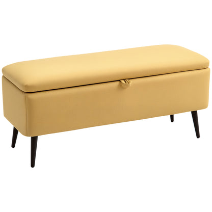 Storage Bench, Upholstered Bench with Storage, Linen Look, Bed Bench with Steel Legs for Living Room, Hallway, Bedroom, up to 150 kg Capacity, 101 x 38.5 x 44.5 cm, Yellow