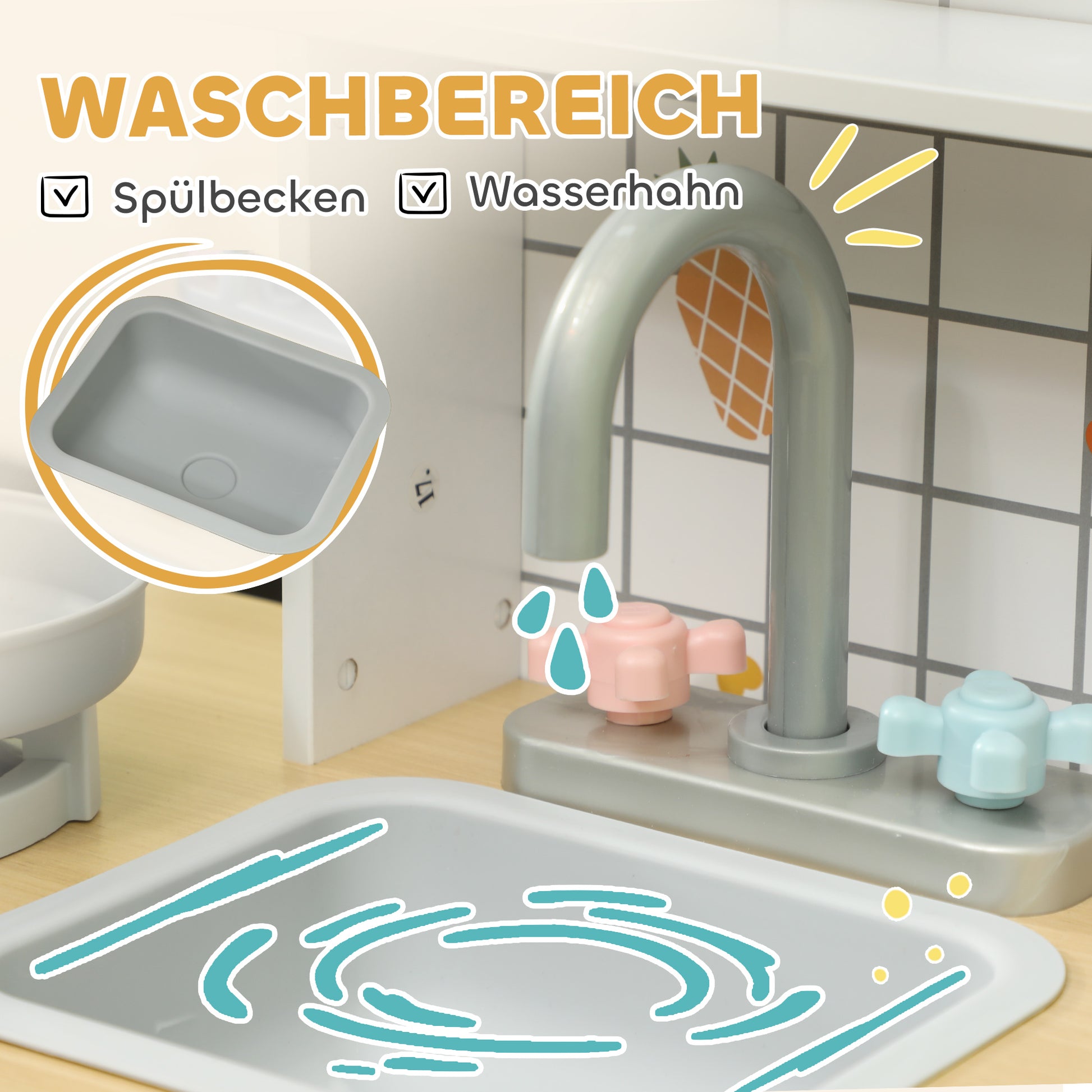 Kids Kitchen Play Kitchen with Lights, Sounds, Coffee Machine, Ice Maker, Microwave, Oven, Kitchen Accessories, Doll Kitchen for 3+ Years Kids, White