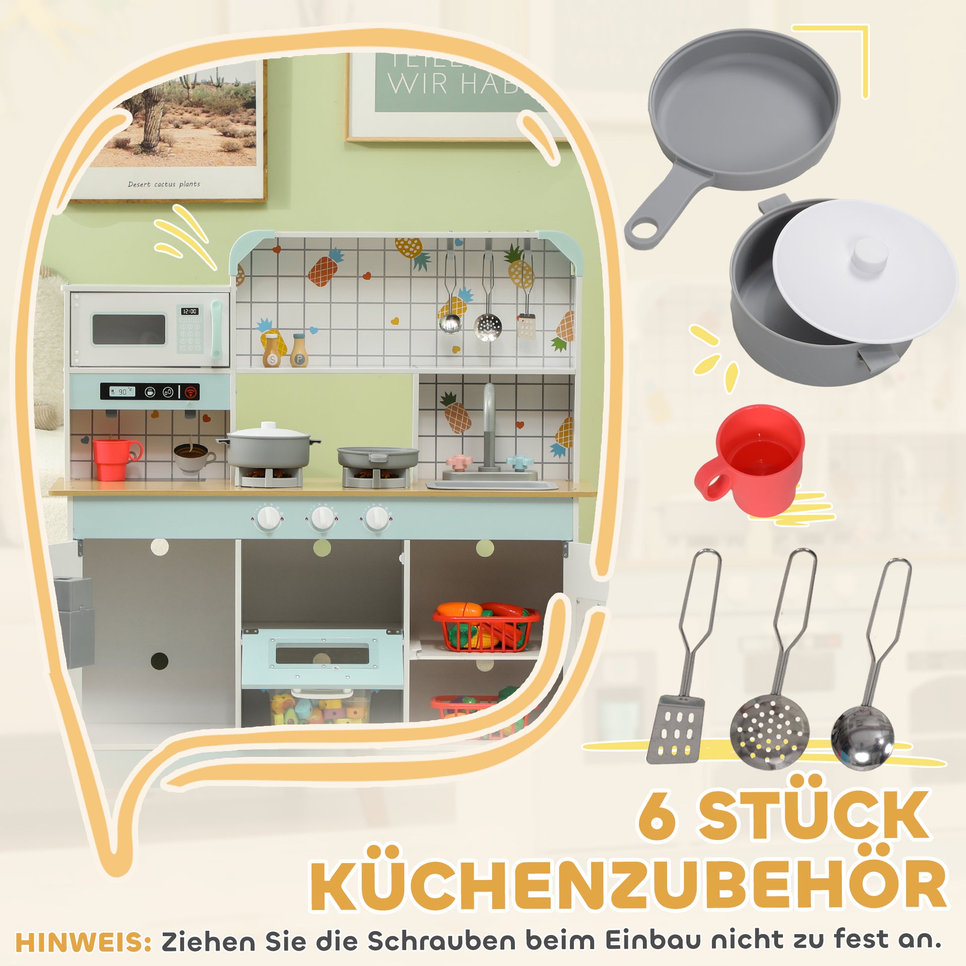 Kids Kitchen Play Kitchen with Lights, Sounds, Coffee Machine, Ice Maker, Microwave, Oven, Kitchen Accessories, Doll Kitchen for 3+ Years Kids, White
