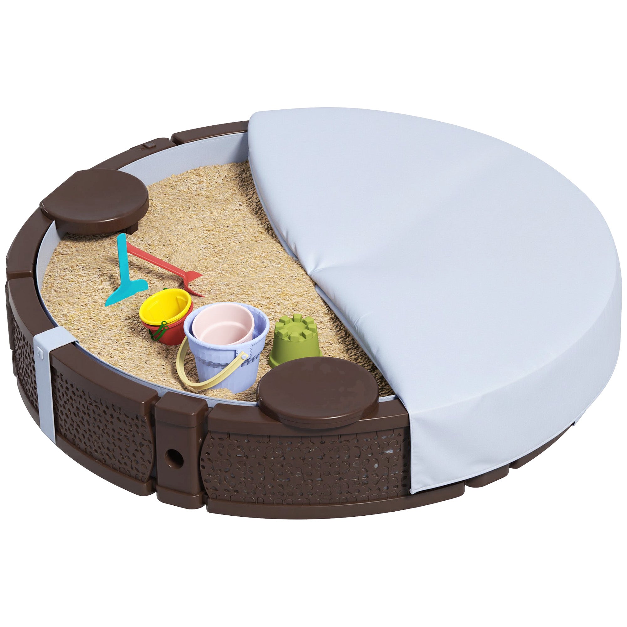 Sandbox 120 x 120 cm Impregnated Children Sandbox with Benches Ground Fleece, Base, Weather-Resistant Sand Pit for Outdoor Terrace Balcony Garden