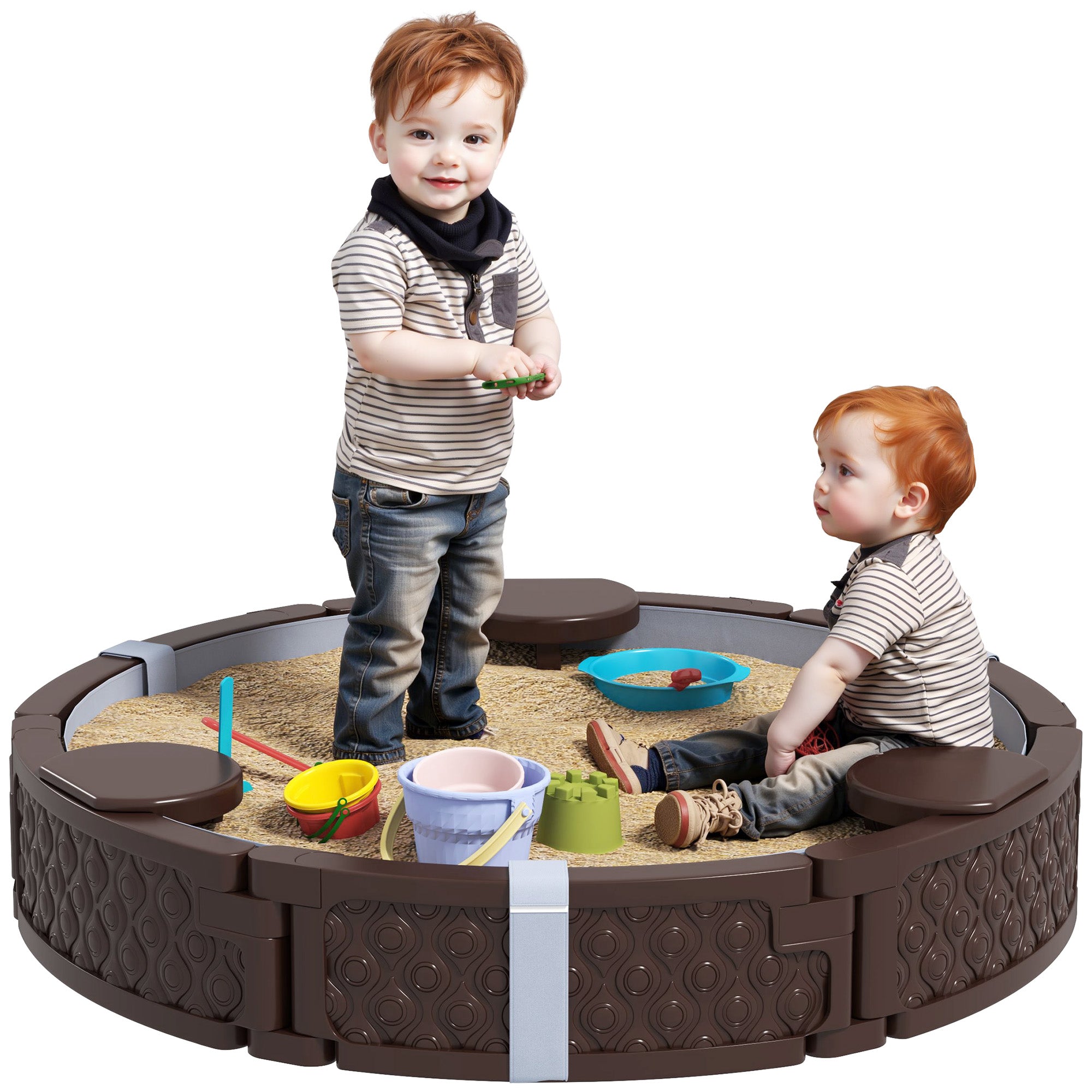 Sandbox 120 x 120 cm Impregnated Children Sandbox with Benches Ground Fleece, Base, Weather-Resistant Sand Pit for Outdoor Terrace Balcony Garden