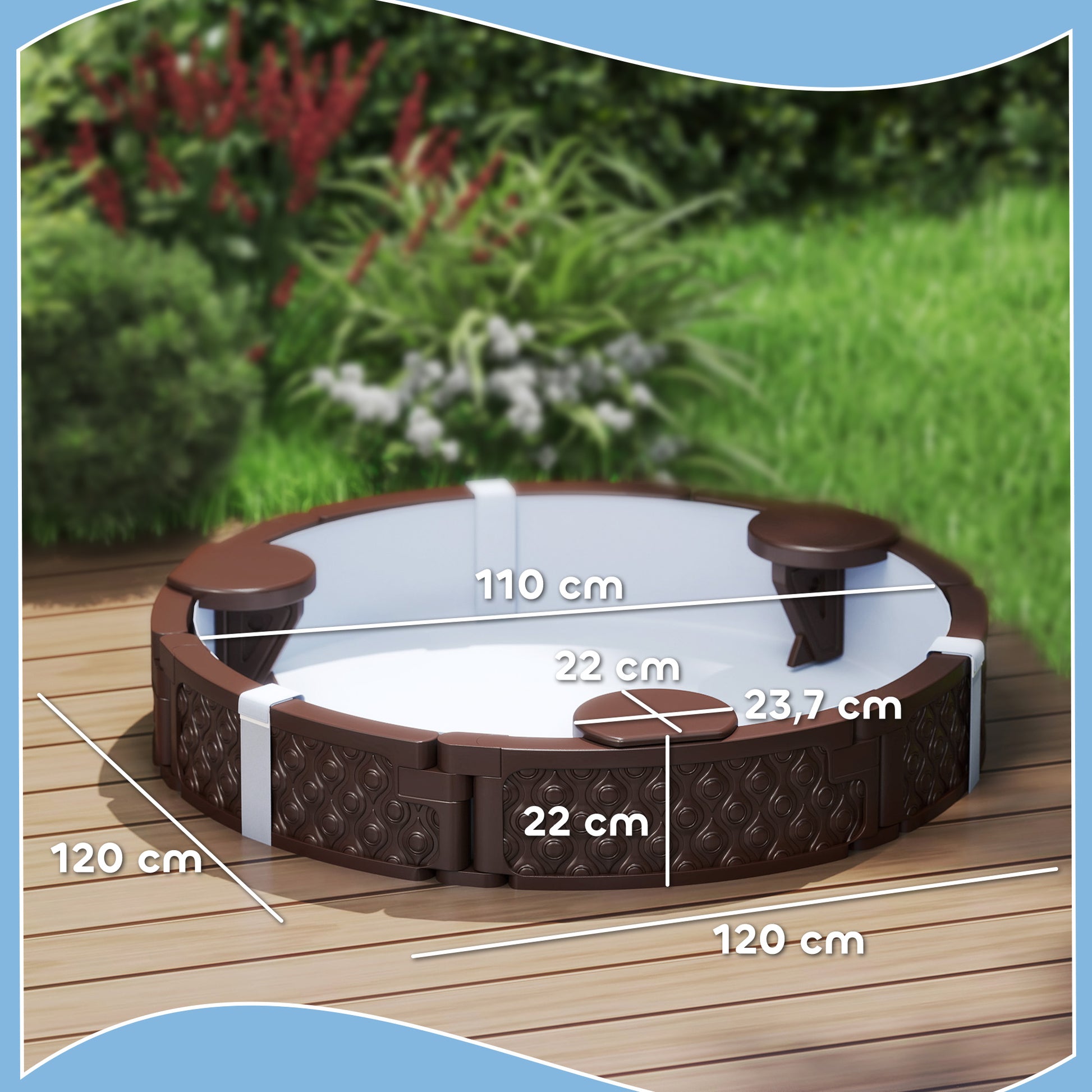 Sandbox 120 x 120 cm Impregnated Children Sandbox with Benches Ground Fleece, Base, Weather-Resistant Sand Pit for Outdoor Terrace Balcony Garden