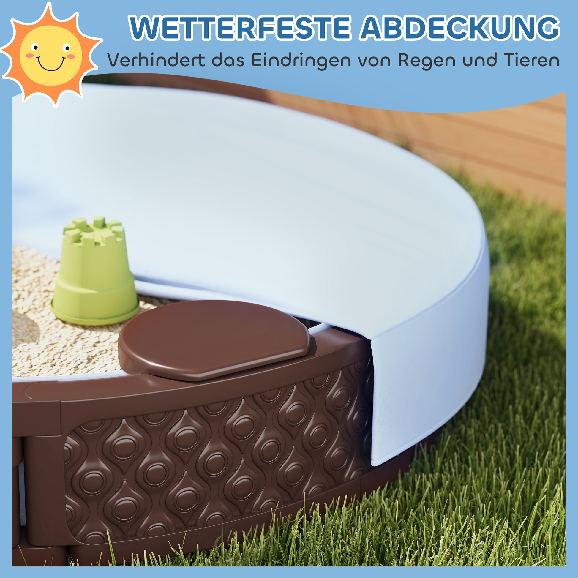 Sandbox 120 x 120 cm Impregnated Children Sandbox with Benches Ground Fleece, Base, Weather-Resistant Sand Pit for Outdoor Terrace Balcony Garden