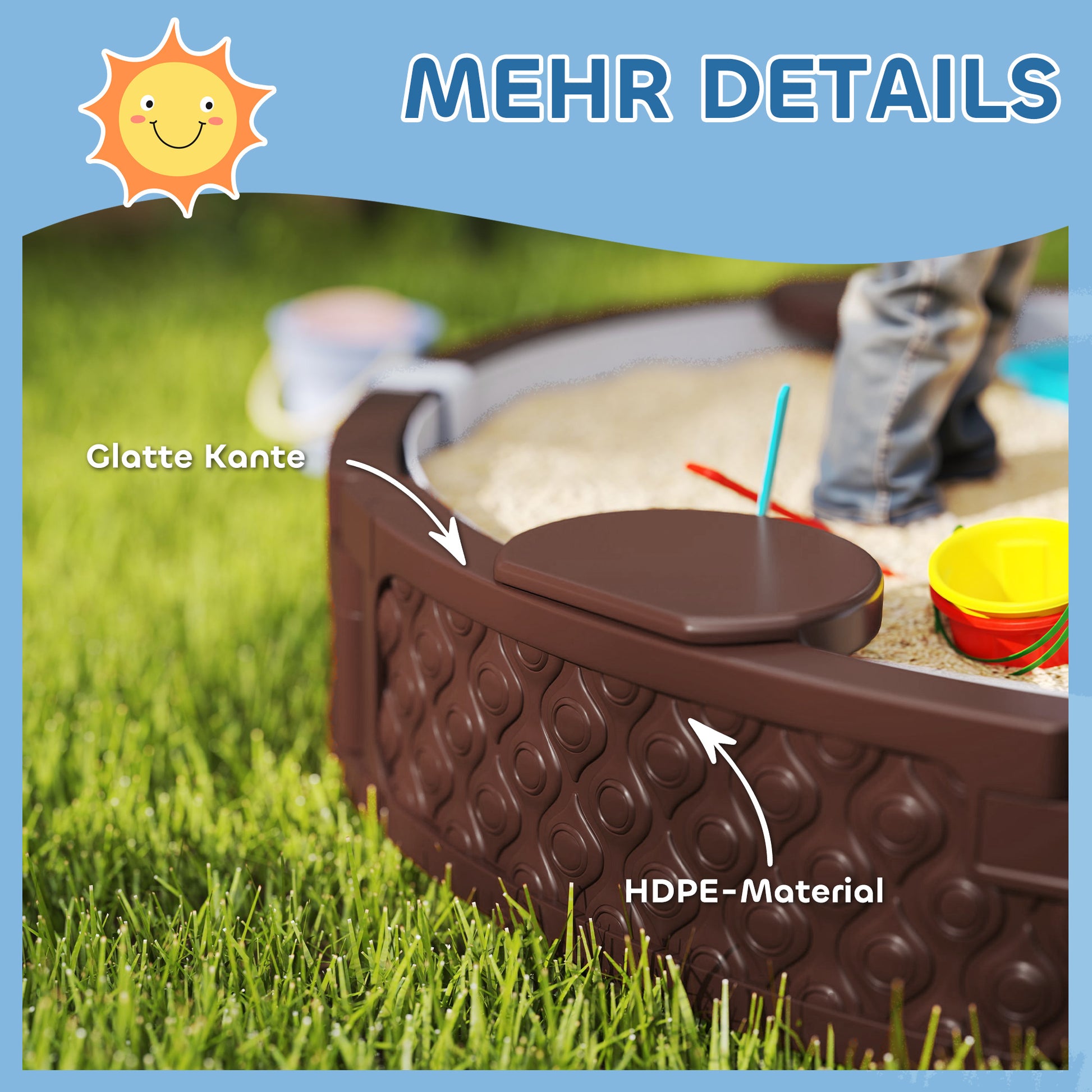 Sandbox 120 x 120 cm Impregnated Children Sandbox with Benches Ground Fleece, Base, Weather-Resistant Sand Pit for Outdoor Terrace Balcony Garden