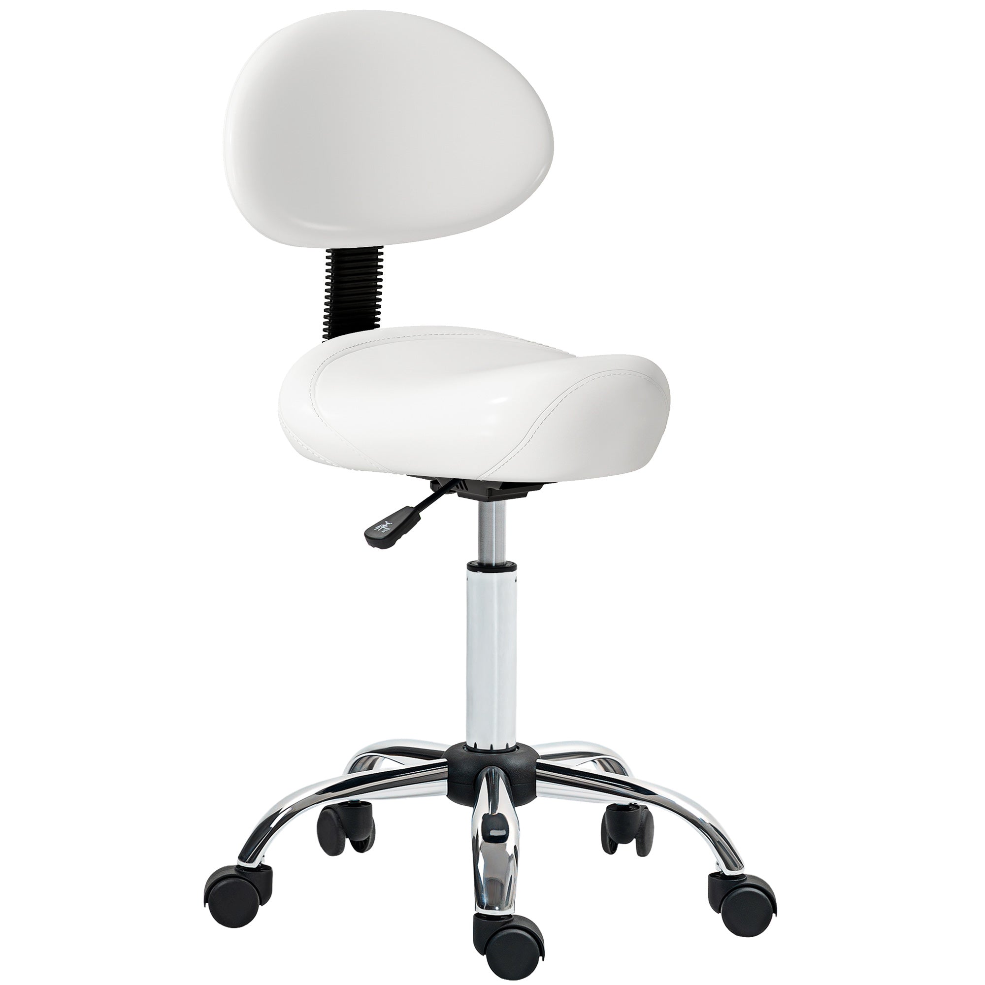 Adjustable Rolling Swivel Stool with Removable Back — Height 32.7–38.6 in | White Faux Leather