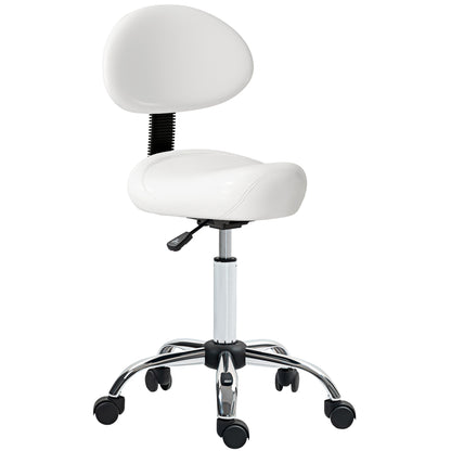 Adjustable Rolling Swivel Stool with Removable Back — Height 32.7–38.6 in | White Faux Leather
