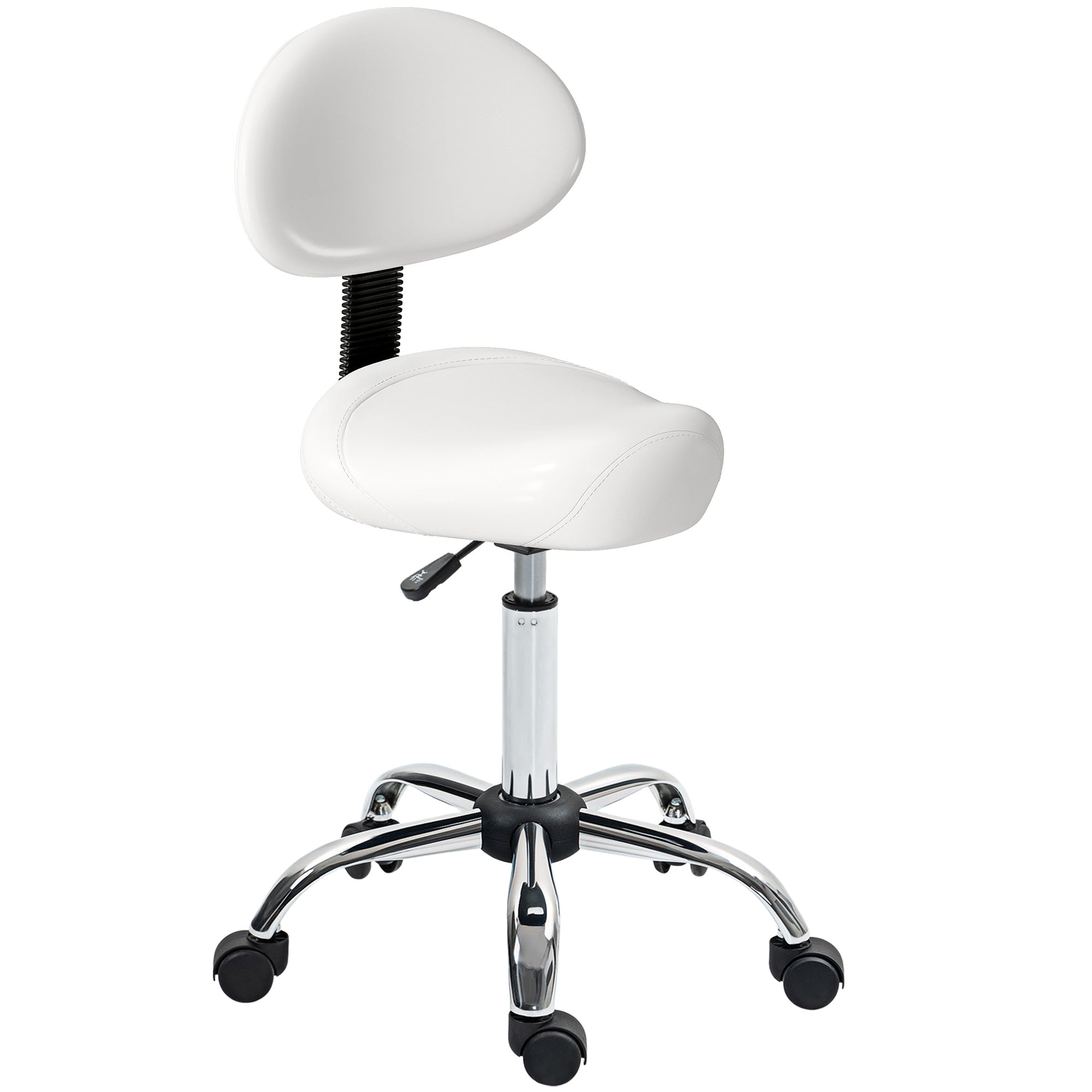 Adjustable Rolling Swivel Stool with Removable Back — Height 32.7–38.6 in | White Faux Leather