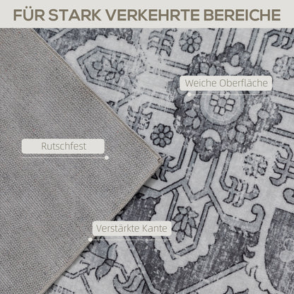 Machine-Washable Anti-Slip Vintage Flannel Short-Pile Area Rug for Living Room, Kitchen, Patio & Balcony, 90.6 x 63 in, Gray