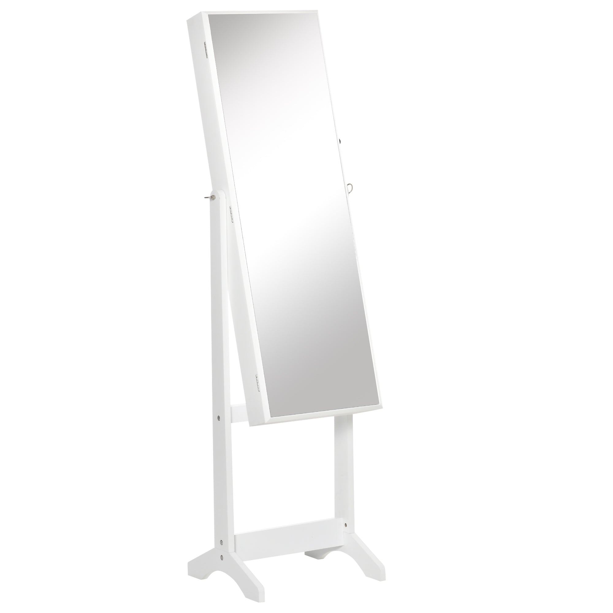 Standing Jewelry Mirror Cabinet with 3 Adjustable Angles Magnetic Lock Jewelry Organizer with Shelves Earring Slots Ring Hooks Necklaces 46x36.5x151.5 cm White
