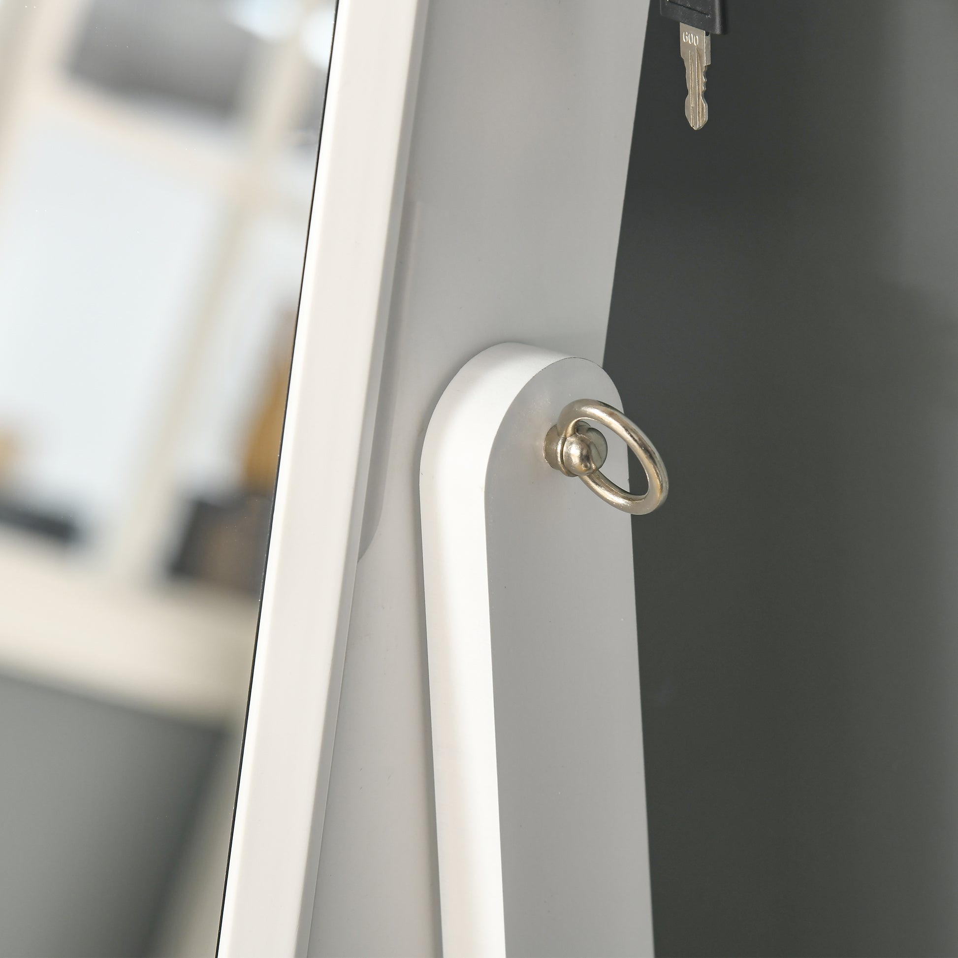 Standing Jewelry Mirror Cabinet with 3 Adjustable Angles Magnetic Lock Jewelry Organizer with Shelves Earring Slots Ring Hooks Necklaces 46x36.5x151.5 cm White
