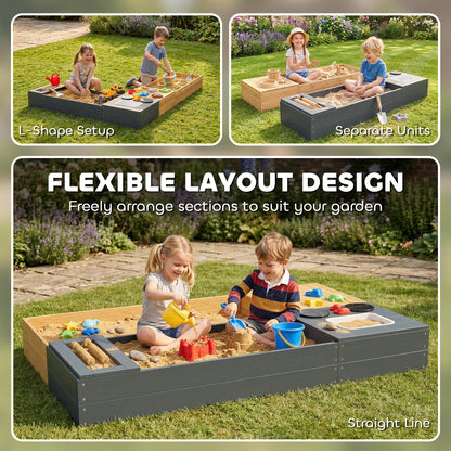 2-Piece Wooden Sandbox 59.1 x 35.4 in with Bench, Storage, Play Stove & Removable Sink, Abacus Beads – Ages 3–8, Yellow