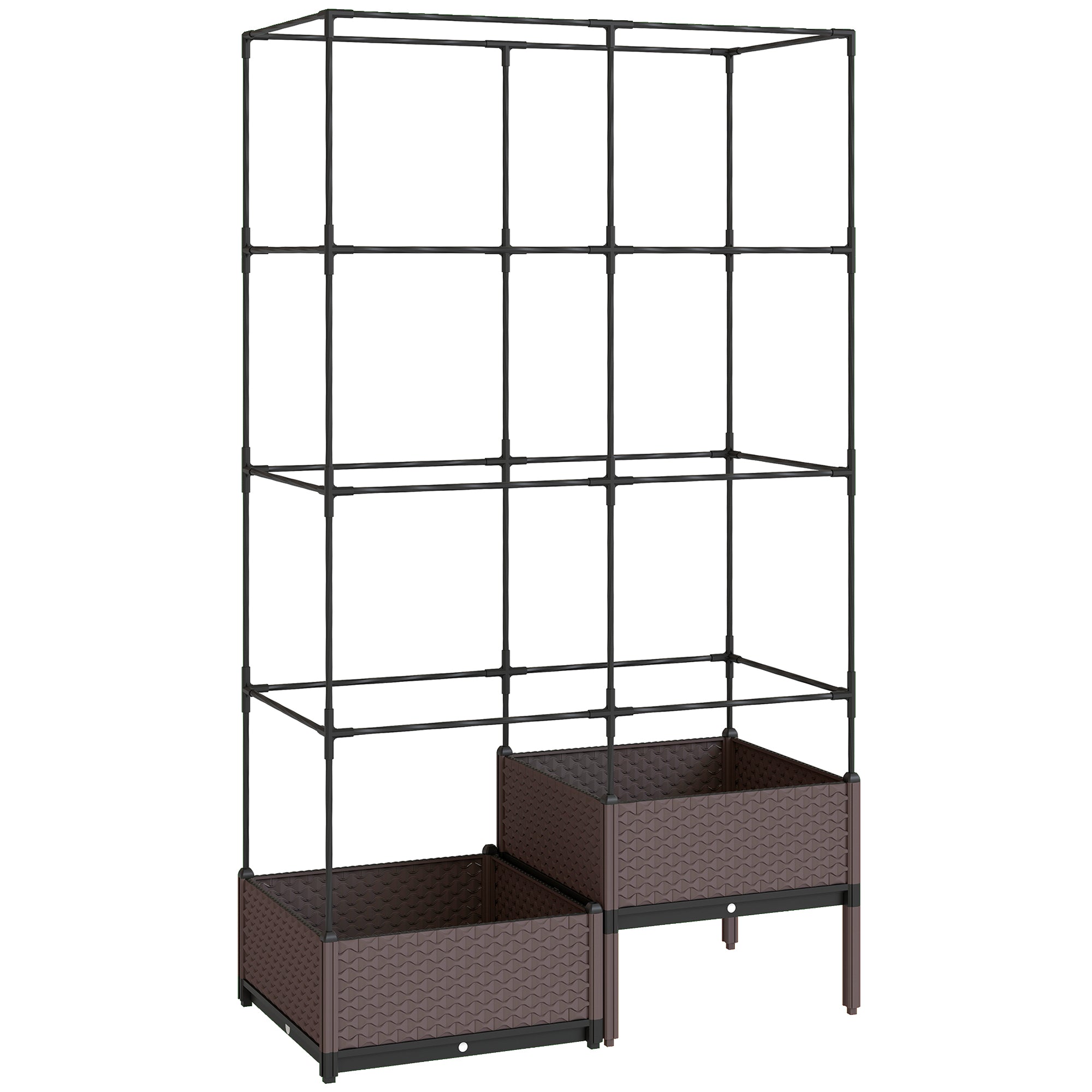 Metal Trellis Planter — Large Outdoor Raised Planter for Climbing Plants, 2 PP Planter Boxes with Drainage & Plugs, Elevated Patio Garden Bed, 39.4 x 19.7 x 68.5 in, Black