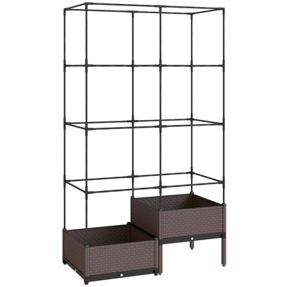 Metal Trellis Planter — Large Outdoor Raised Planter for Climbing Plants, 2 PP Planter Boxes with Drainage & Plugs, Elevated Patio Garden Bed, 39.4 x 19.7 x 68.5 in, Black