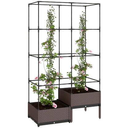 Metal Trellis Planter — Large Outdoor Raised Planter for Climbing Plants, 2 PP Planter Boxes with Drainage & Plugs, Elevated Patio Garden Bed, 39.4 x 19.7 x 68.5 in, Black