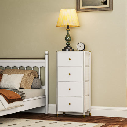 Fabric Chest of Drawers with 4 Foldable Drawers with PU Fronts and Steel Frame for Bedroom Living Room White