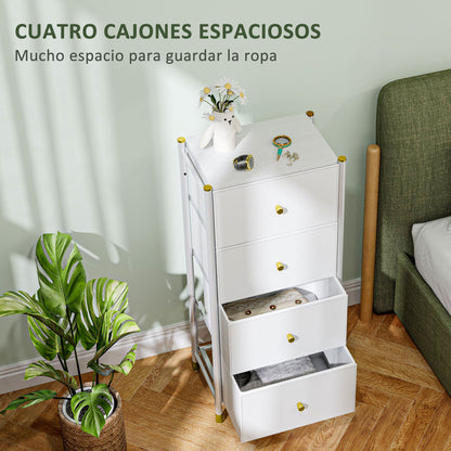 Fabric Chest of Drawers with 4 Foldable Drawers with PU Fronts and Steel Frame for Bedroom Living Room White