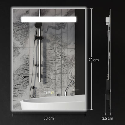 Bathroom Mirror with LED Light 70x50 cm Wall Mirror with 3 Light Colors Anti-fog Function Memory Function Touch Switch IP44