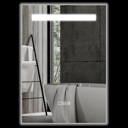 Bathroom Mirror with LED Light 70x50 cm Wall Mirror with 3 Light Colors Anti-fog Function Memory Function Touch Switch IP44