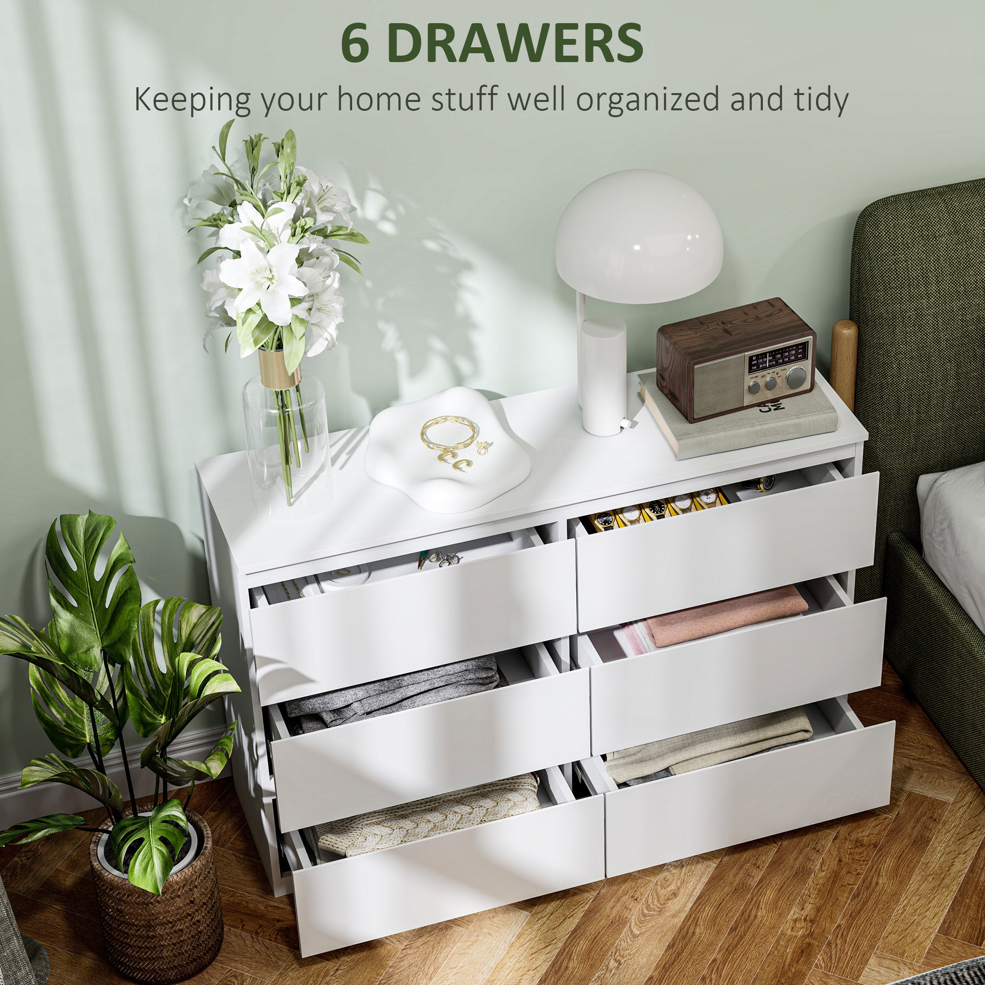 3-Drawer Dresser Sideboard, Modern Handleless Chest for Living Room, Bedroom & Hallway - White (112 x 34 x 75 cm / 44.1 x 13.4 x 29.5 in)