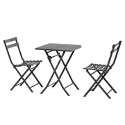Folding bistro garden set - square table dim. 60L x 60W x 71H cm with 2 chairs - gray thermocoated metal