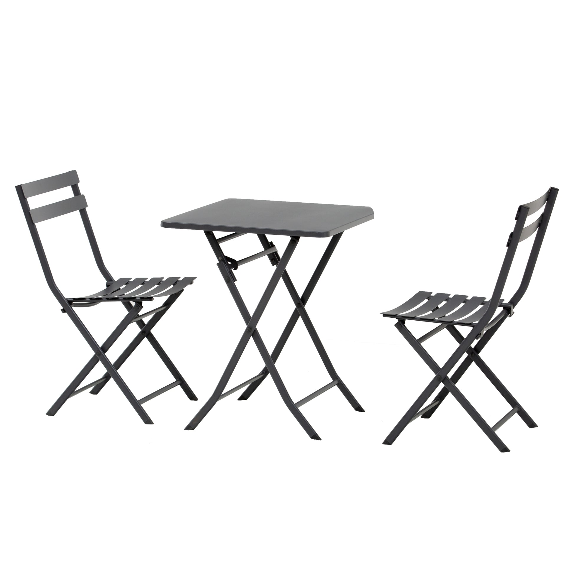 Folding bistro garden set - square table dim. 60L x 60W x 71H cm with 2 chairs - gray thermocoated metal