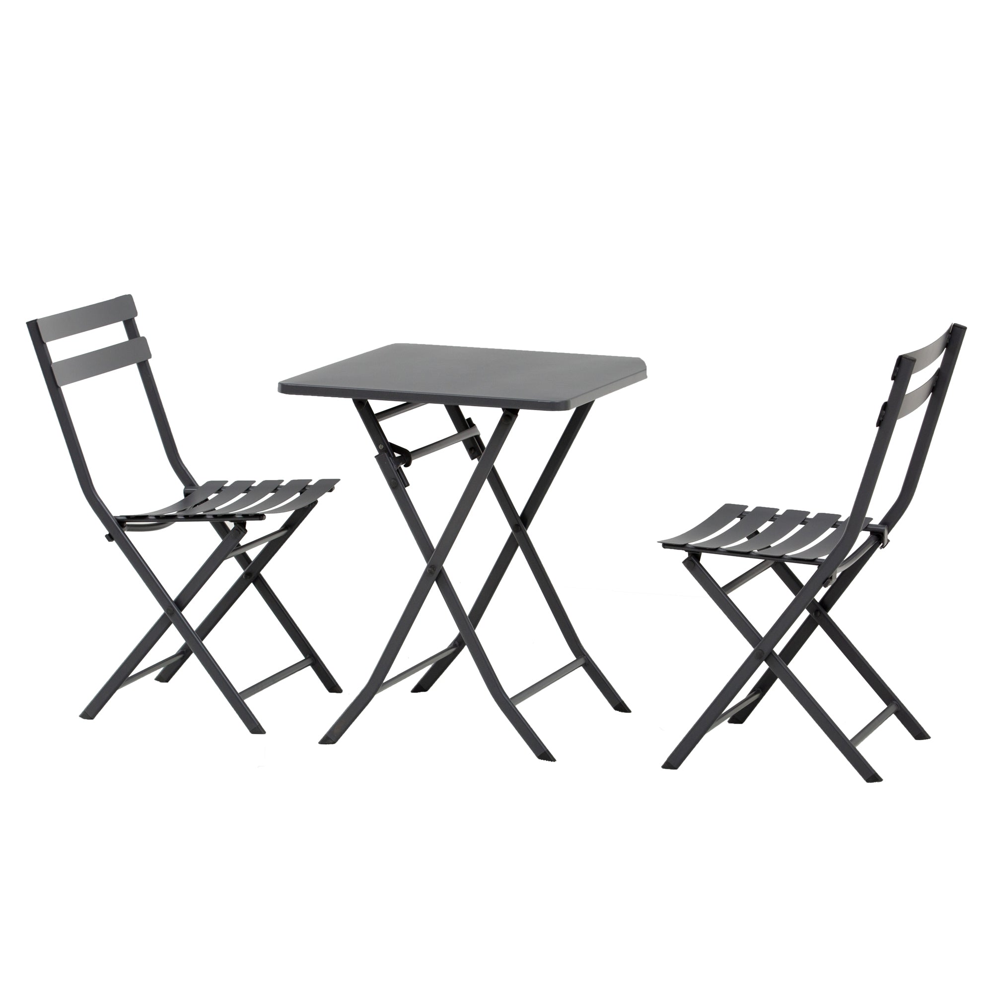 Folding bistro garden set - square table dim. 60L x 60W x 71H cm with 2 chairs - gray thermocoated metal