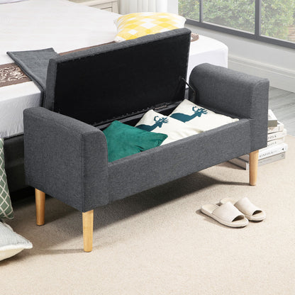 Tufted Storage Ottoman Bench with Armrests, Storage Bench for Bedroom, Entryway, Living Room, Holds 130 Kg, Dim. 116 x 44 x 58 cm (Dark Grey)