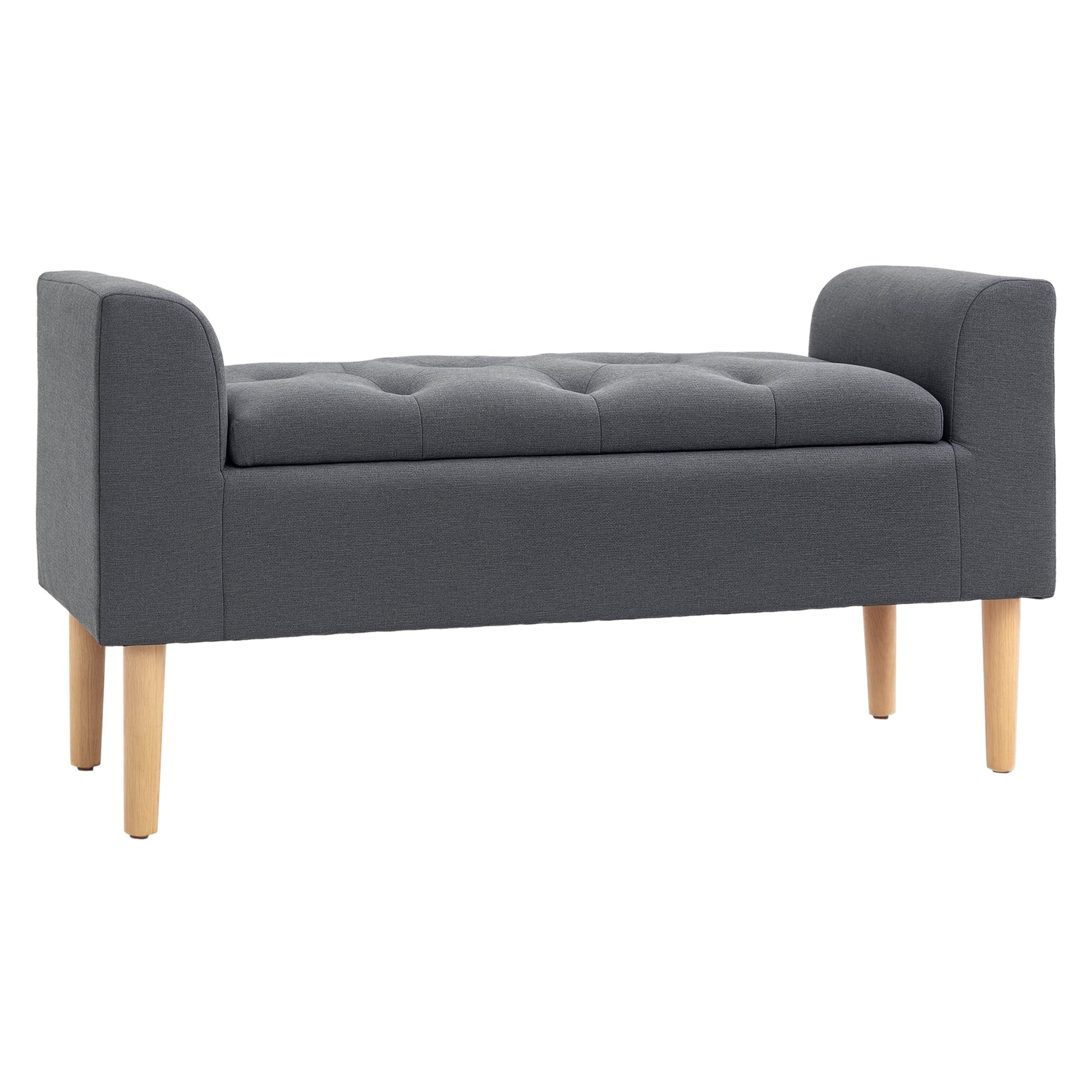 Tufted Storage Ottoman Bench with Armrests, Storage Bench for Bedroom, Entryway, Living Room, Holds 130 Kg, Dim. 116 x 44 x 58 cm (Dark Grey)
