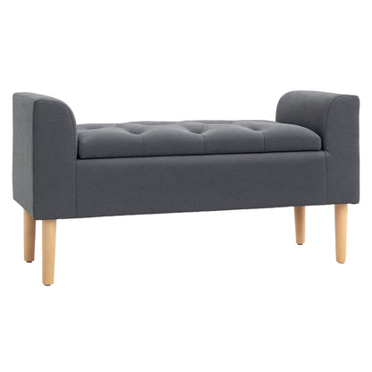 Tufted Storage Ottoman Bench with Armrests, Storage Bench for Bedroom, Entryway, Living Room, Holds 130 Kg, Dim. 116 x 44 x 58 cm (Dark Grey)