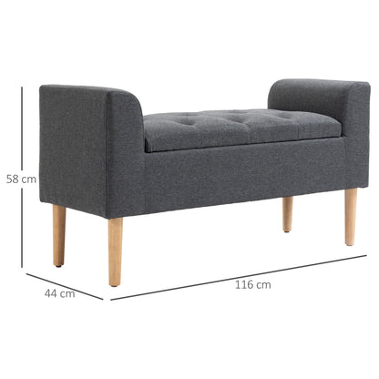 Tufted Storage Ottoman Bench with Armrests, Storage Bench for Bedroom, Entryway, Living Room, Holds 130 Kg, Dim. 116 x 44 x 58 cm (Dark Grey)