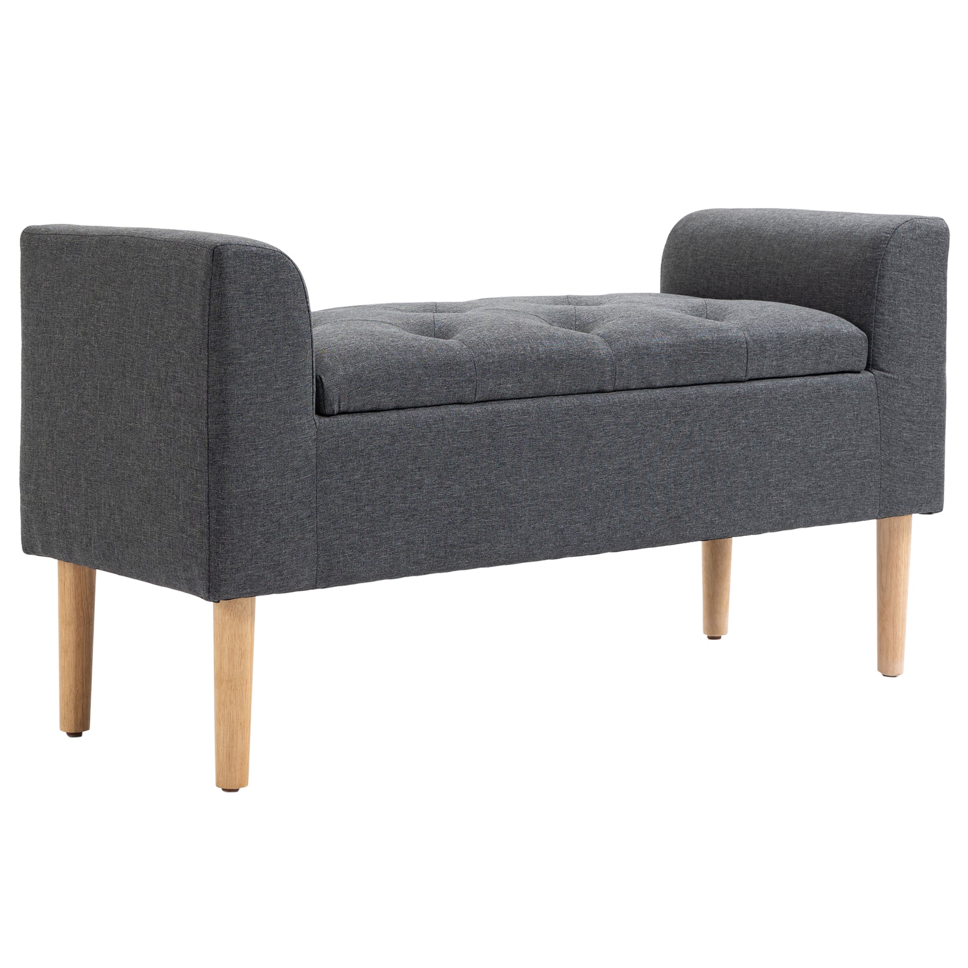 Tufted Storage Ottoman Bench with Armrests, Storage Bench for Bedroom, Entryway, Living Room, Holds 130 Kg, Dim. 116 x 44 x 58 cm (Dark Grey)