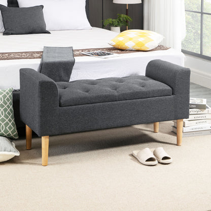 Tufted Storage Ottoman Bench with Armrests, Storage Bench for Bedroom, Entryway, Living Room, Holds 130 Kg, Dim. 116 x 44 x 58 cm (Dark Grey)
