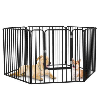 Modular Dog Enclosure, Fence with 1 Door, 6 Panels of 80 x 80 cm, Steel Play and Exercise Park for Dogs and Pets, 80 cm Height, Black