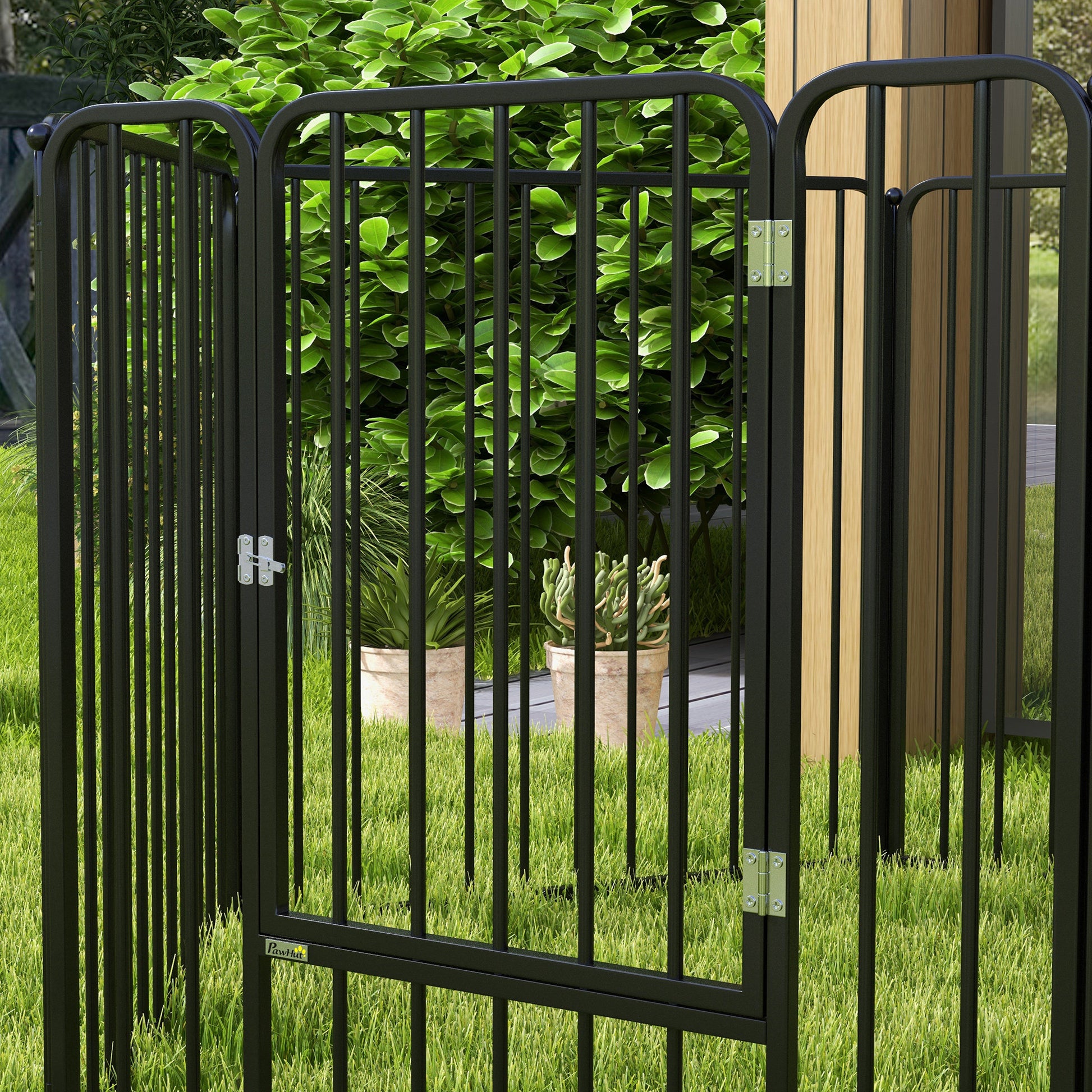 Modular Dog Enclosure, Fence with 1 Door, 6 Panels of 80 x 80 cm, Steel Play and Exercise Park for Dogs and Pets, 80 cm Height, Black