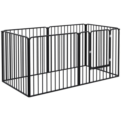 Modular Dog Enclosure, Fence with 1 Door, 6 Panels of 80 x 80 cm, Steel Play and Exercise Park for Dogs and Pets, 80 cm Height, Black