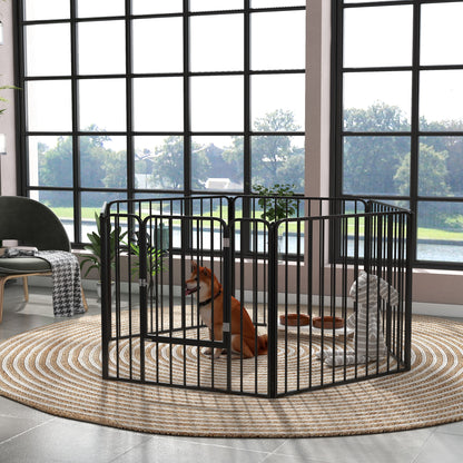 Modular Dog Enclosure, Fence with 1 Door, 6 Panels of 80 x 80 cm, Steel Play and Exercise Park for Dogs and Pets, 80 cm Height, Black