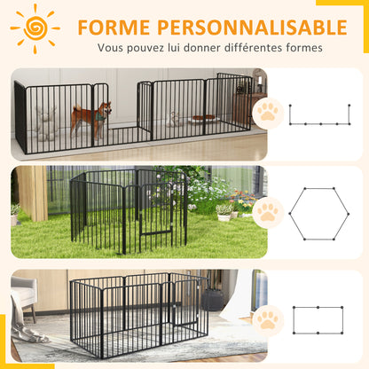 Modular Dog Enclosure, Fence with 1 Door, 6 Panels of 80 x 80 cm, Steel Play and Exercise Park for Dogs and Pets, 80 cm Height, Black