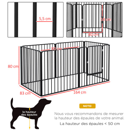 Modular Dog Enclosure, Fence with 1 Door, 6 Panels of 80 x 80 cm, Steel Play and Exercise Park for Dogs and Pets, 80 cm Height, Black