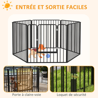 Modular Dog Enclosure, Fence with 1 Door, 6 Panels of 80 x 80 cm, Steel Play and Exercise Park for Dogs and Pets, 80 cm Height, Black