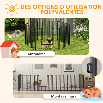 Modular Dog Enclosure, Fence with 1 Door, 6 Panels of 80 x 80 cm, Steel Play and Exercise Park for Dogs and Pets, 80 cm Height, Black