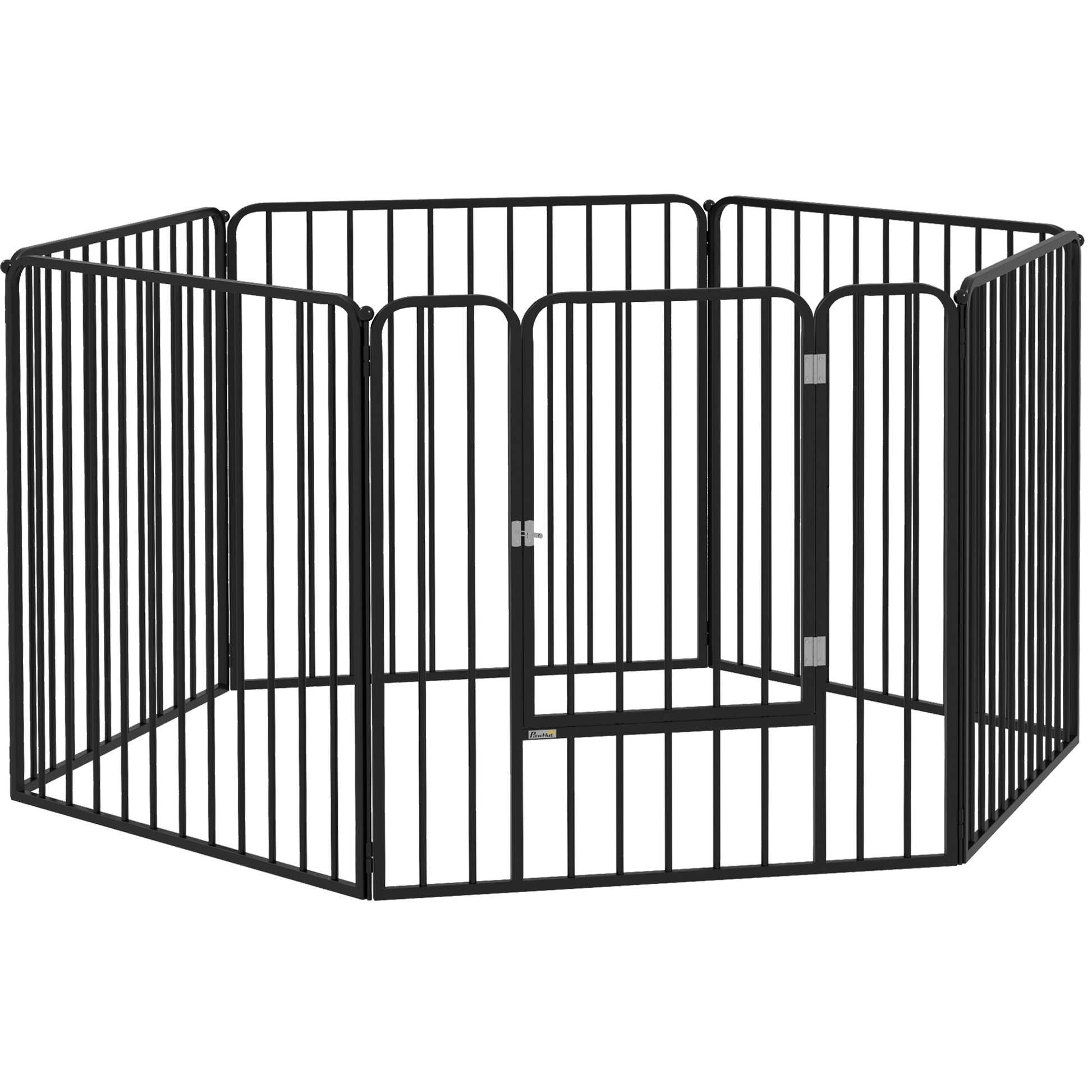 Modular Dog Enclosure, Fence with 1 Door, 6 Panels of 80 x 80 cm, Steel Play and Exercise Park for Dogs and Pets, 80 cm Height, Black