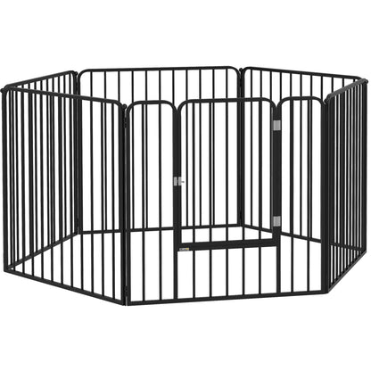 Modular Dog Enclosure, Fence with 1 Door, 6 Panels of 80 x 80 cm, Steel Play and Exercise Park for Dogs and Pets, 80 cm Height, Black