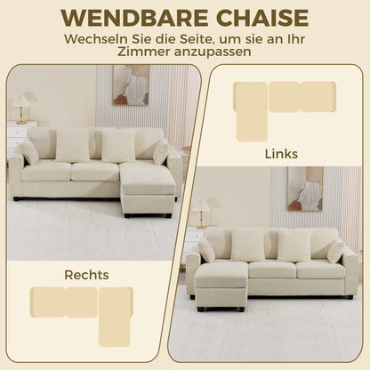 Corner Sofa 92.7" L-Shaped 3-Seater with Reversible Chaise, Beige Point-Texture Velvet, Deep and Wide Seats