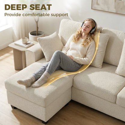 Corner Sofa 92.7" L-Shaped 3-Seater with Reversible Chaise, Beige Point-Texture Velvet, Deep and Wide Seats