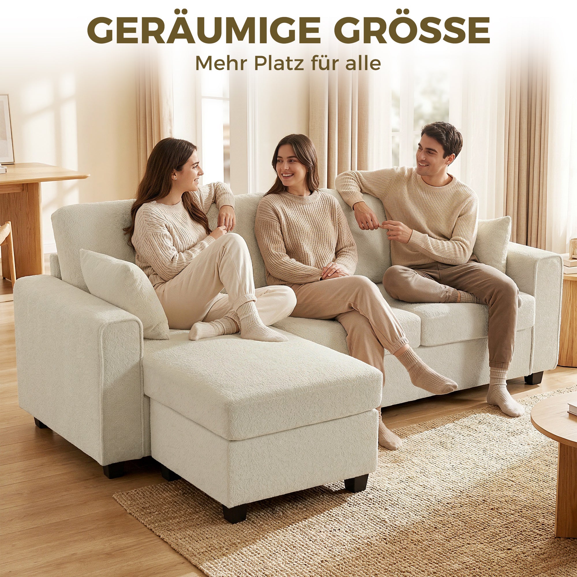 Corner Sofa 92.7" L-Shaped 3-Seater with Reversible Chaise, Beige Point-Texture Velvet, Deep and Wide Seats