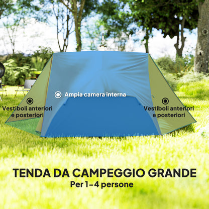 2-Person Camping Tent with 2 Vestibules, Waterproof Dome Tent with 2 Doors, 2 Mesh Windows, Internal Pockets, and Transport Bag for Trekking, 280x225x110 cm, Orange