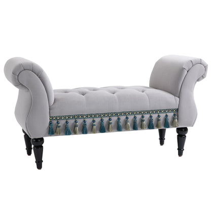 Upholstered Bench, Velvet Look, Luxury Bed Bench with Wooden Legs, Hallway Bench for Bedroom, up to 150 kg Capacity, Light Gray, 117 x 40 x 58 cm